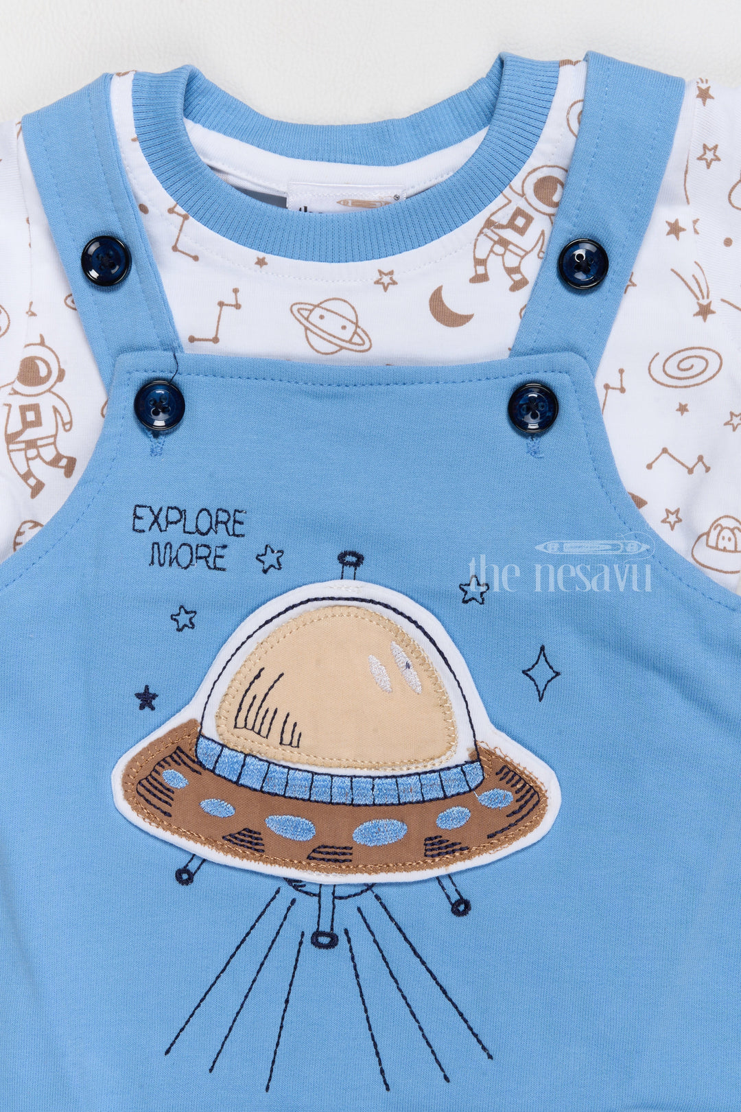 The Nesavu Baby Casual Sets Newborn Holiday Dress Blue Space Theme Dungaree with Printed T-Shirt Nesavu Nesavu Newborn Holiday Dress Blue Space Theme Dungaree Printed T-Shirt