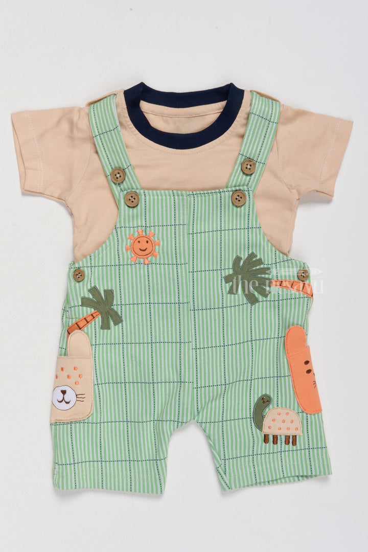 The Nesavu Baby Casual Sets Newborn Warm Outfits Green Jungle Theme Dungaree with Beige T-Shirt Nesavu 14 (6M) / Green BCS191A-14 Nesavu Newborn Warm Outfits Green Jungle Theme Dungaree Beige T-Shirt