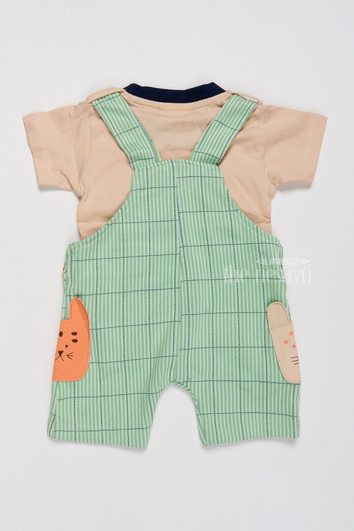 The Nesavu Baby Casual Sets Newborn Warm Outfits Green Jungle Theme Dungaree with Beige T-Shirt Nesavu Nesavu Newborn Warm Outfits Green Jungle Theme Dungaree Beige T-Shirt