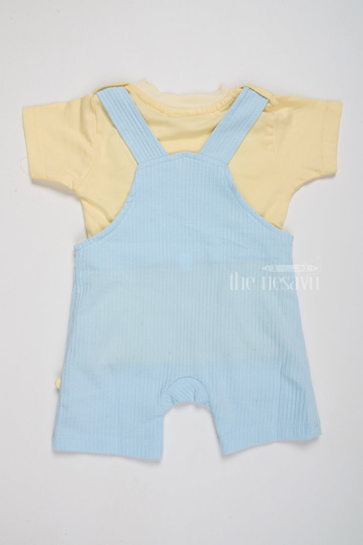 The Nesavu Baby Casual Sets Newborn Western Wear Blue Gingham Dungaree with Yellow T-Shirt Nesavu Nesavu Newborn Western Wear Blue Gingham Dungaree Yellow T-Shirt