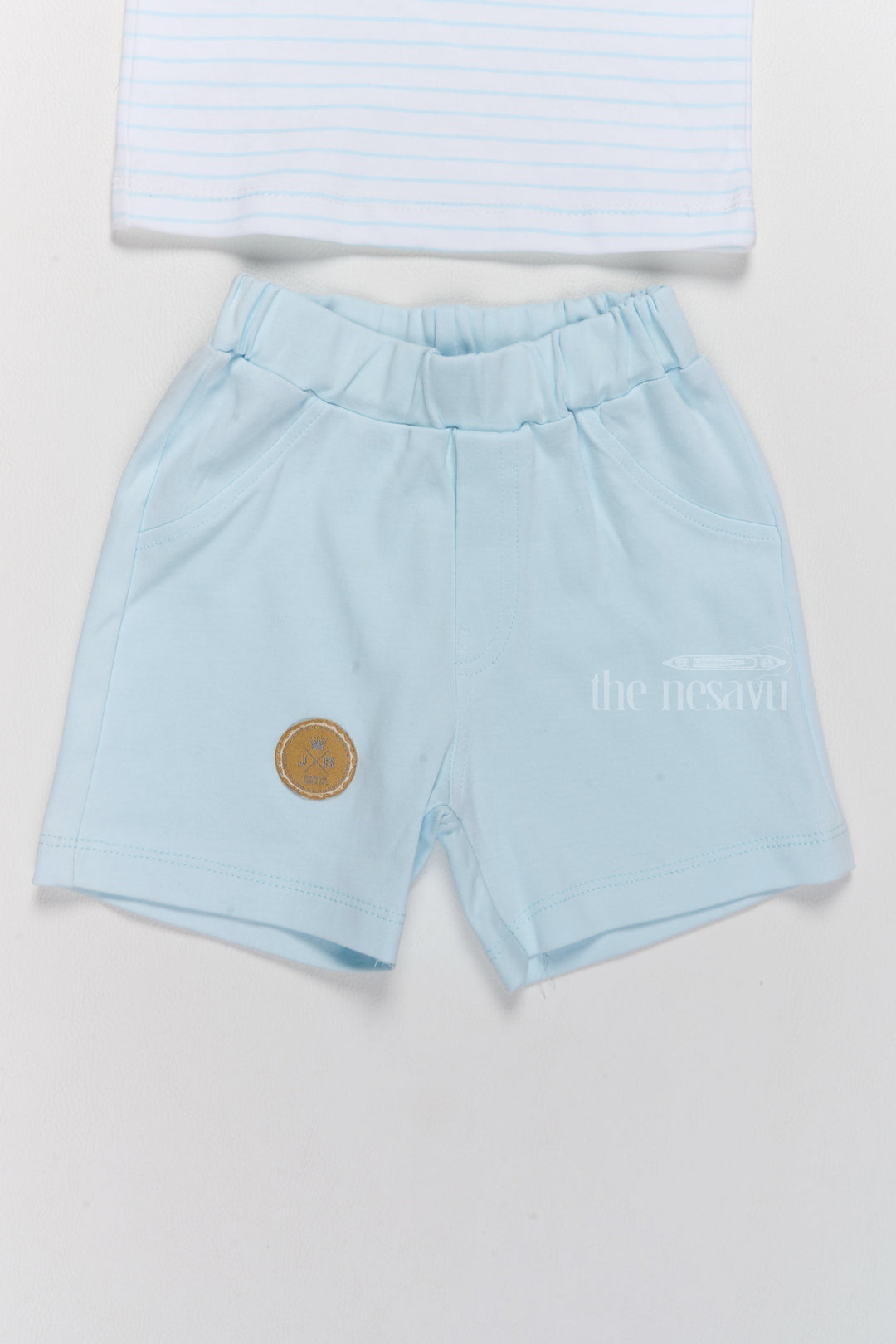 The Nesavu Baby Casual Sets Newborn Winter Wear Blue Cotton Shorts Set with Tie and Bear Applique Nesavu Nesavu Newborn Winter Wear Blue Cotton Shorts Set Tie Bear Applique