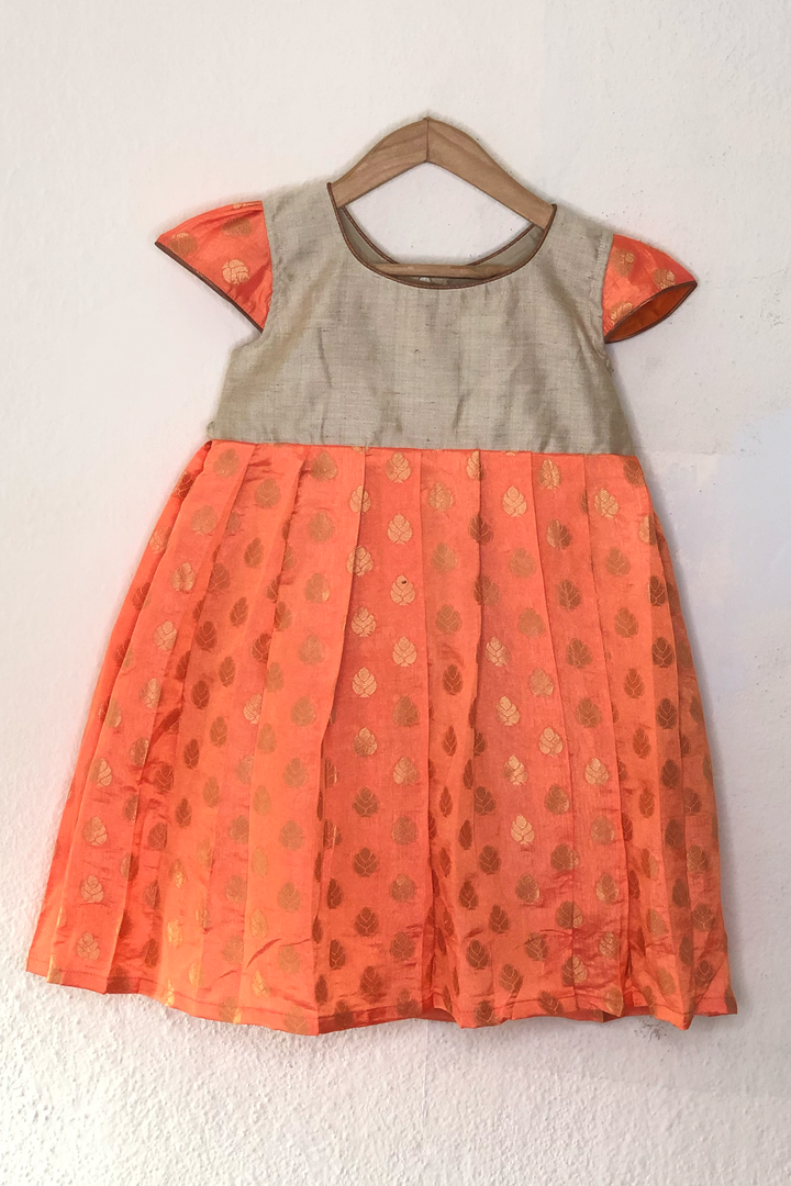 The Nesavu Silk Frock Orange Silk Cotton Jacquard Frock For New Born Baby Girls Nesavu 14 (6M) / Orange / Silk Blend BFJ290A New Born Baby Girls Cotton Collection | Designer Part Wear Ideas | The Nesavu