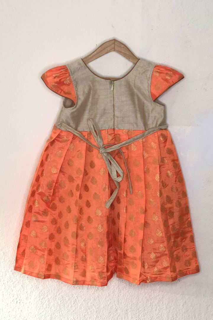 The Nesavu Silk Frock Orange Silk Cotton Jacquard Frock For New Born Baby Girls Nesavu New Born Baby Girls Cotton Collection | Designer Part Wear Ideas | The Nesavu