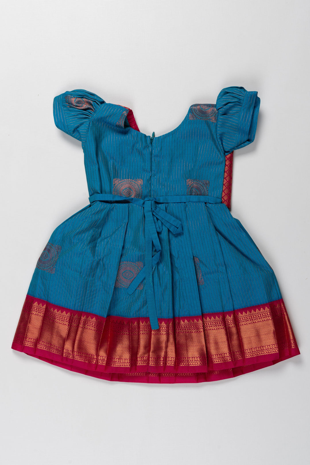 The Nesavu Girls Kanchi Silk Frock Patt Kanchivaram Silk Frock for Kids - Suitable for Annaprashan Nesavu Patt Kanchivaram Silk Frock for Kids - Ideal for Annaprashan