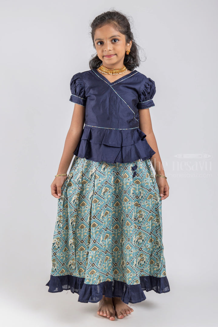 The Nesavu Pattu Pavadai Pattu Langa: Perfect for Celebrations and Special Occasions Nesavu 14 (6M) / Blue / Jacquard GPP285A-14 Animal Printed Skirt For Girls | Pattu Pavadai For Girls | The Nesavu