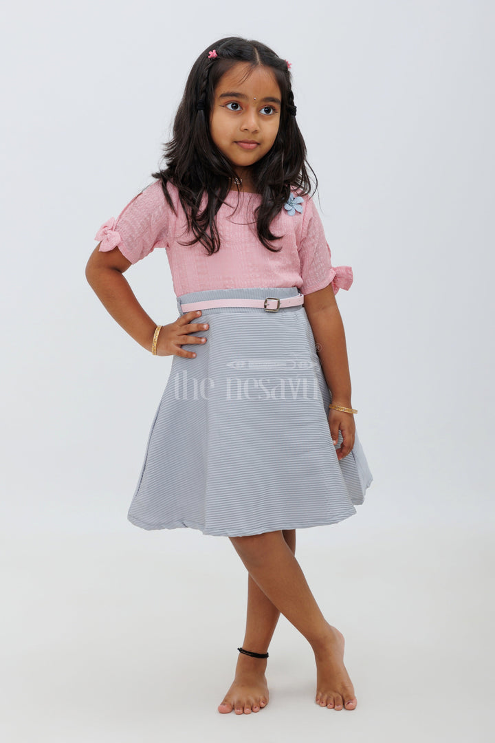 The Nesavu Girls Fancy Frock Peach and Gray Half Sleeve TwoPiece Look Cotton Blend Frock Nesavu 24 (5Y) / Peach GFC1365A-24 Peach and Gray Two-Piece Look Frock for Girls - Nesavu