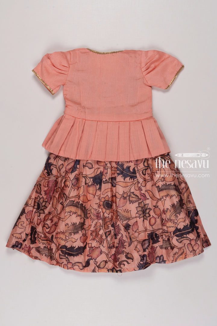 The Nesavu Girls Silk Gown Peach Blossom: Elegant Floral Peplum Anarkali Dress for Girls Nesavu Girls Peach Floral Peplum Dress | Modern with Traditional | The Nesavu