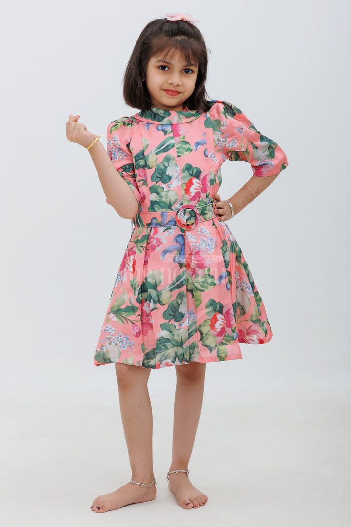 The Nesavu Girls Fancy Frock Peach Chanderi Cotton Floral Frock for Girls Nesavu Peach Chanderi Cotton Floral Frock for Girls - Nesavu