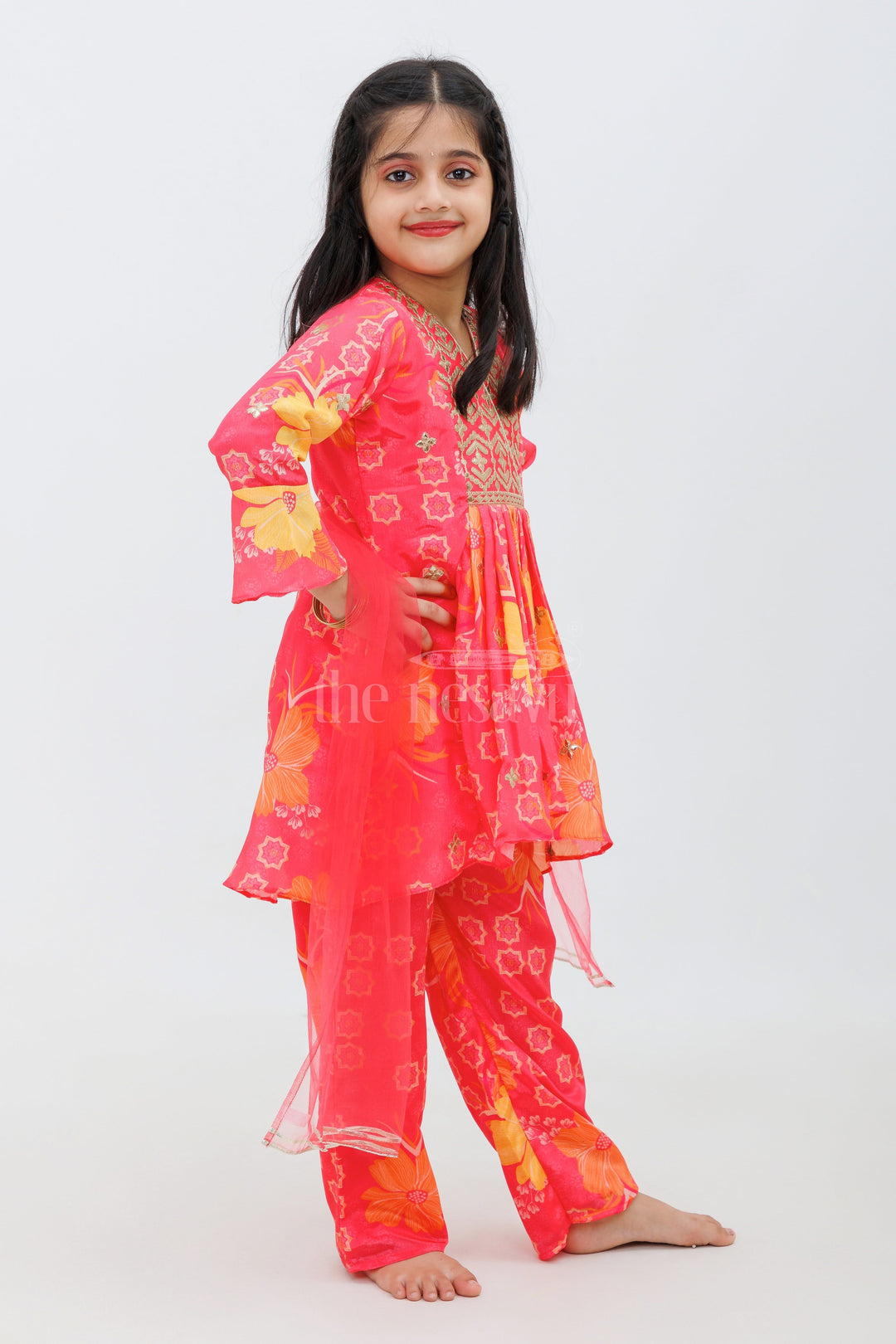 The Nesavu Girls Sharara / Plazo Set Peach Chinon Silk Peplum Kurta and Palazzo Set for Girls Nesavu Peach Chinon Silk Peplum Kurta and Palazzo Set for Girls - Nesavu