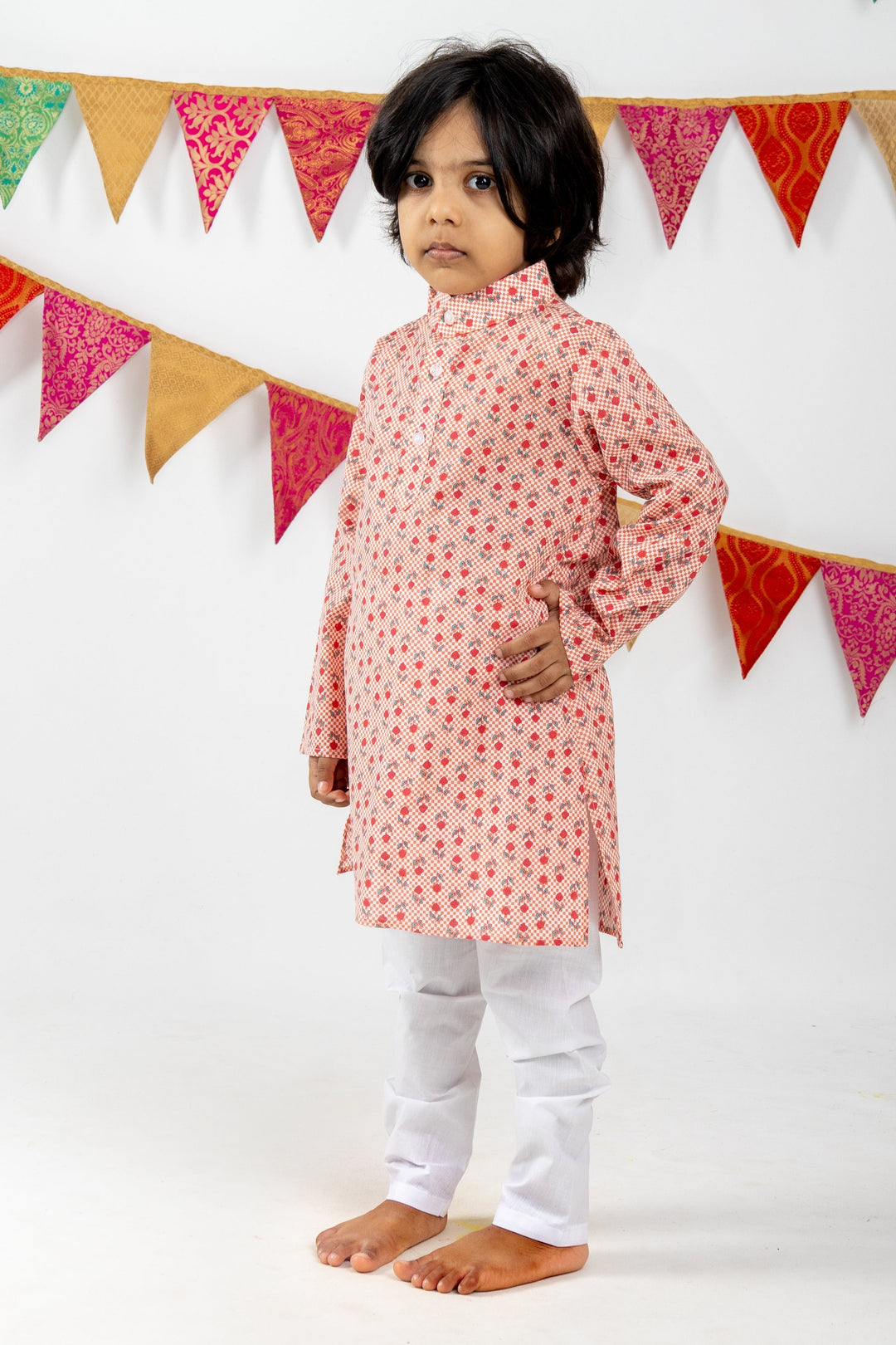 The Nesavu Ethnic Sets Peach Cotton Block Printed Kurta Set for Boys psr silks Nesavu 16 (1Y) / Peachpuff BES69