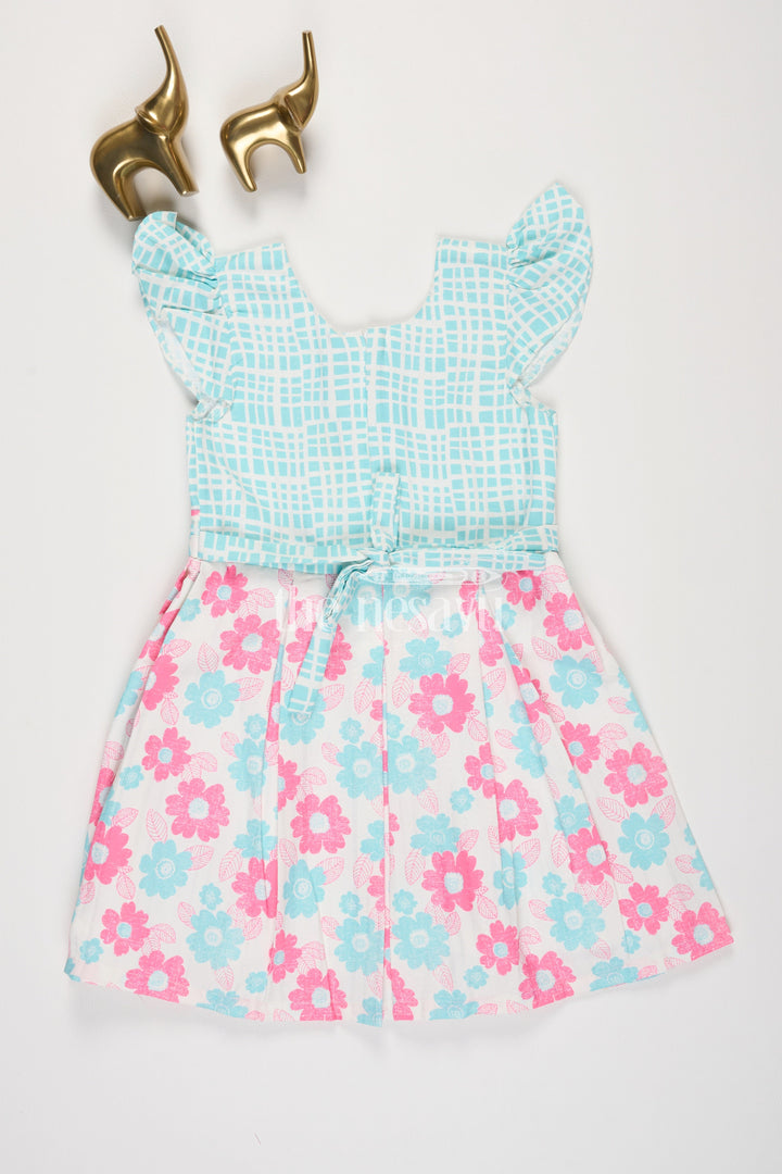 The Nesavu Girls Cotton Frock Pink and Blue Floral Checked Cotton Frock with Pleated Skirt for Girls Nesavu Pink and Blue Floral Checked Cotton Frock with Pleated Skirt for Girls Nesavu