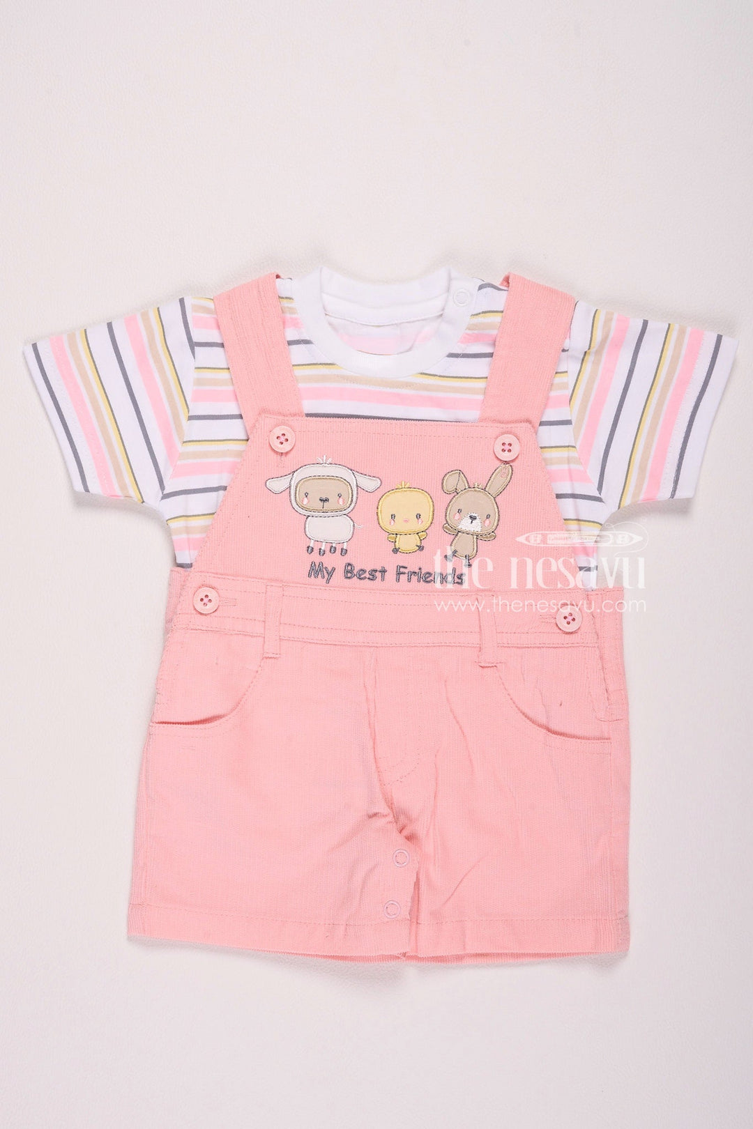 The Nesavu Baby Rompers/Onesies Pink Bear-Themed Baby Boy Romper Set Nesavu 10 (NB) / Peach BCS046A-10 Pink Bear-Themed Baby Boy Romper Set - Adorable & Comfortable