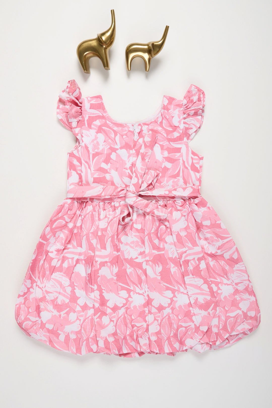 The Nesavu Girls Fancy Frock Pink Blended Cotton Girls Fancy Frock with Floral Print and Ruffle Sleeves Nesavu Nesavu Pink Floral Girls Fancy Frock Ruffle Sleeves Cotton Blend Fabric