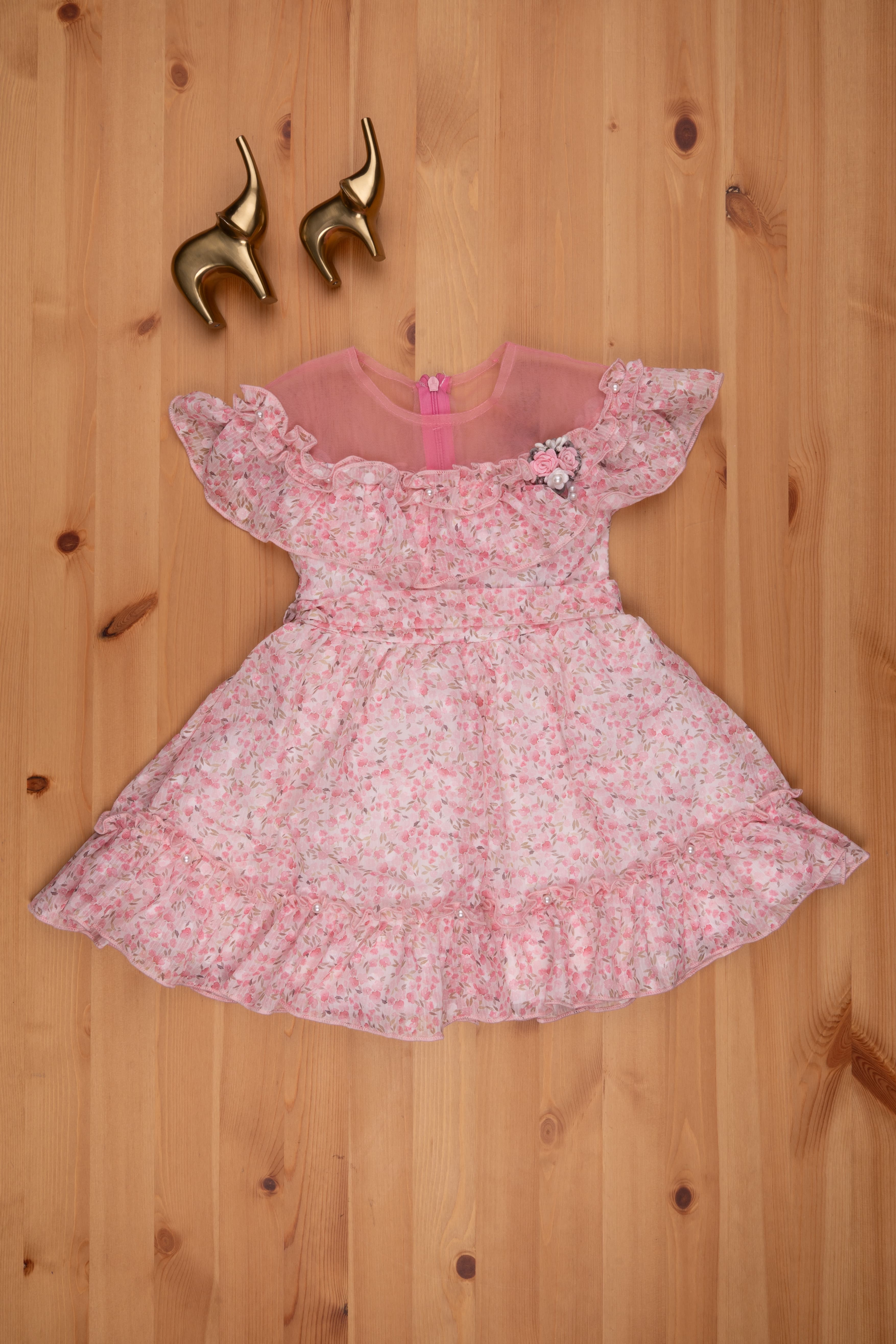 nesavu pink blossom floral layered flared baby dress baby frock jhabla thenesavu baby girls daily wear frock pink frock for baby girls the nesavu 42463415992624