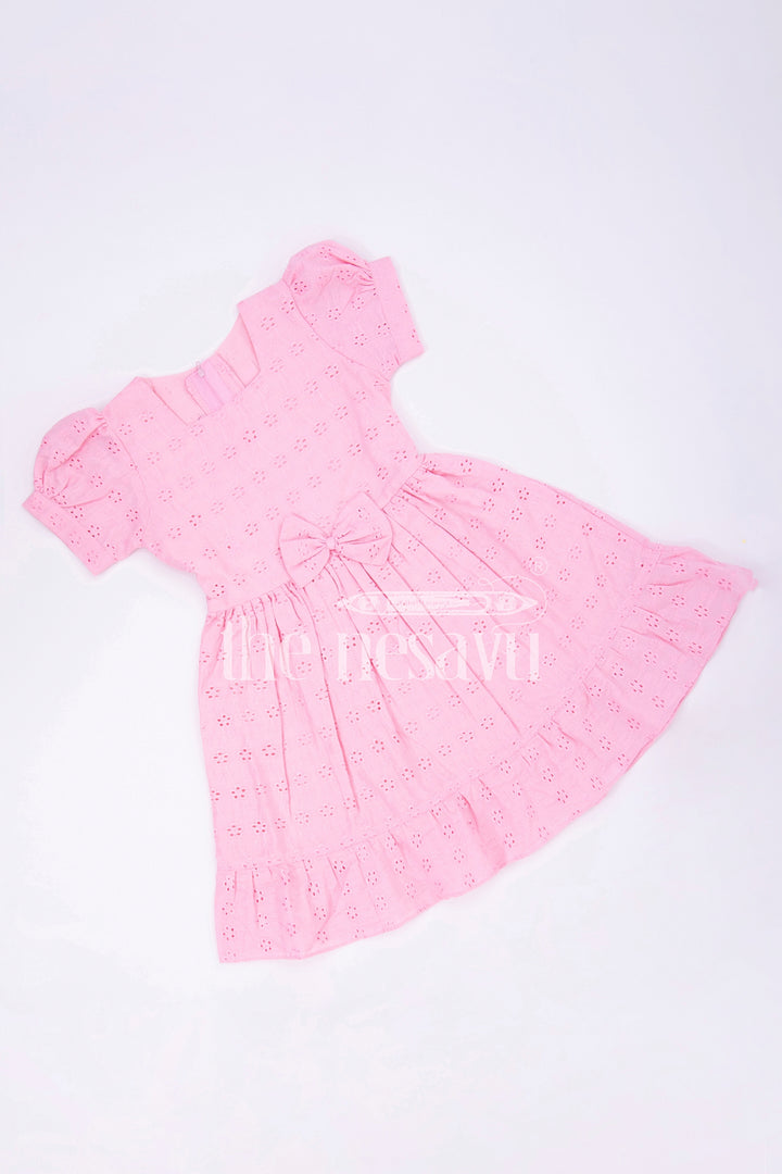 The Nesavu Girls Cotton Frock Pink Cotton Chikankari Embroidered Frock for Girls  Nesavu Nesavu Pink Cotton Chikankari Embroidered Frock for Girls - Nesavu