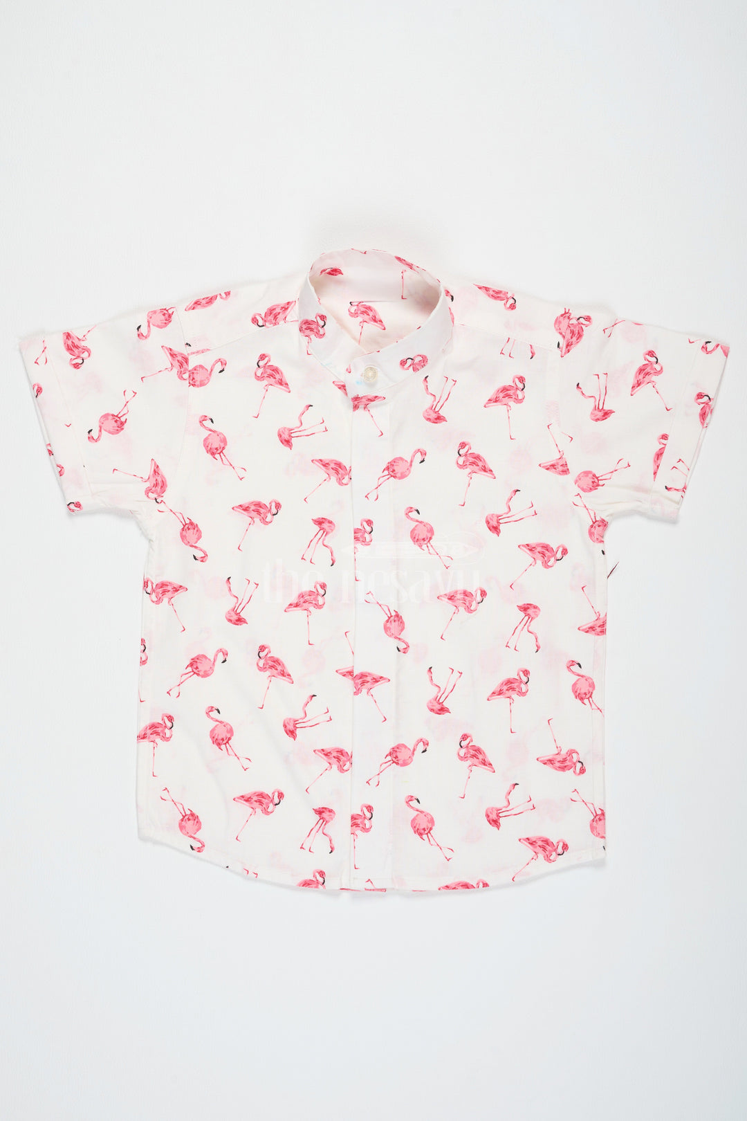 The Nesavu Boys Cotton Shirt Pink Flamingo Print Boys Cotton Shirt with Half Sleeves Stylish and Comfortable Fit Nesavu 16 (1Y) / Pink BS197A-16 Pink Flamingo Print Boys Cotton Shirt Nesavu Trendy Half Sleeves Comfortable Wear Casual Outings