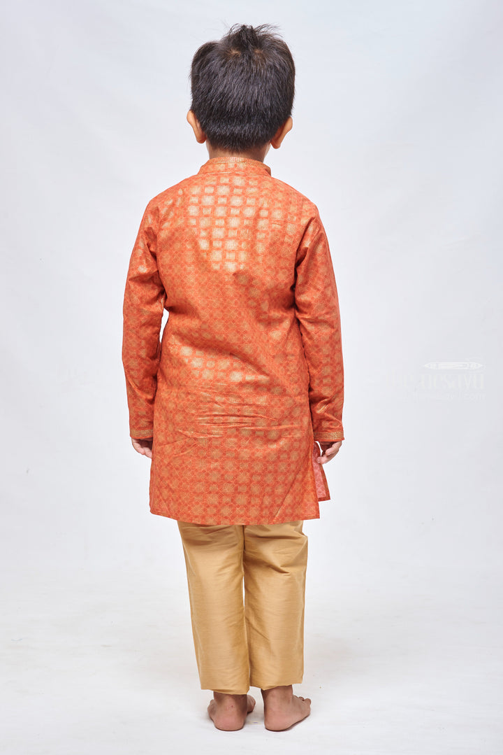 The Nesavu Boys Kurtha Set Pink Geometric Delight Kurtha Boys Ethnic Wear For Diwali Nesavu Festive Ethnic and Traditional weat for Boys | Boys Ethnic Kurta and Pant Set | The Nesavu