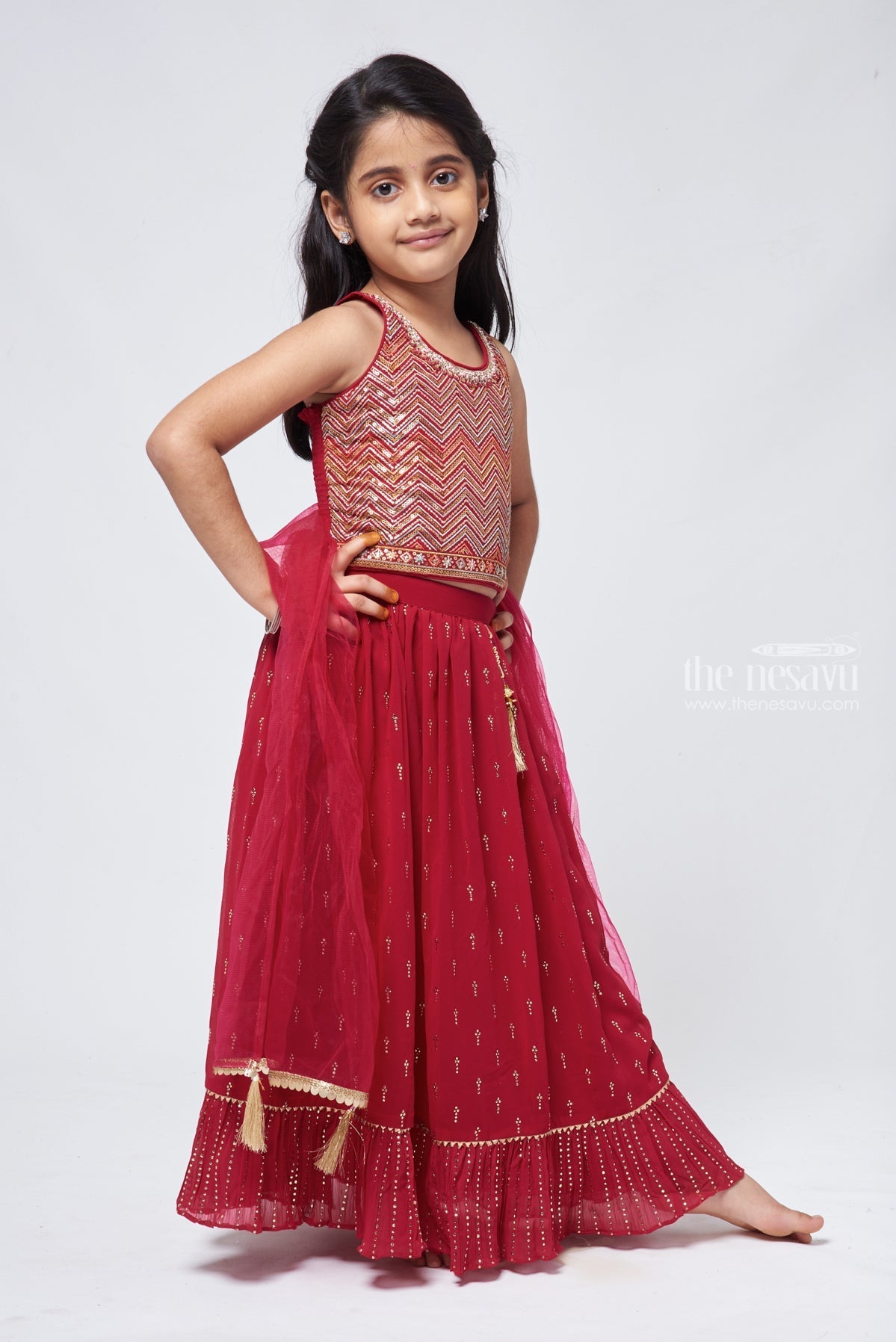 Buy BIBA Girls Red & Off White Lehenga & Choli With Dupatta for Girls  Clothing Online @ Tata CLiQ