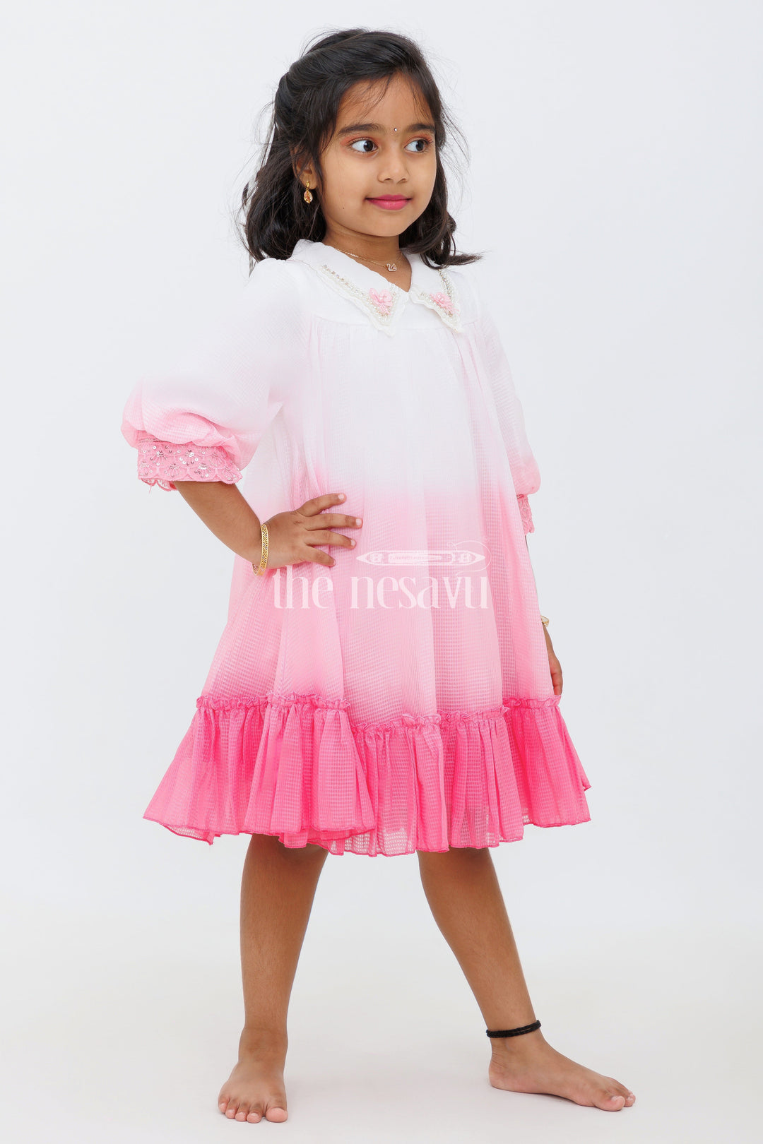 The Nesavu Girls Fancy Frock Pink Shaded Polysilk Organza Frock with Lace Detail for Girls Nesavu Pink Shaded Polysilk Organza Frock with Lace Detail for Girls Nesavu