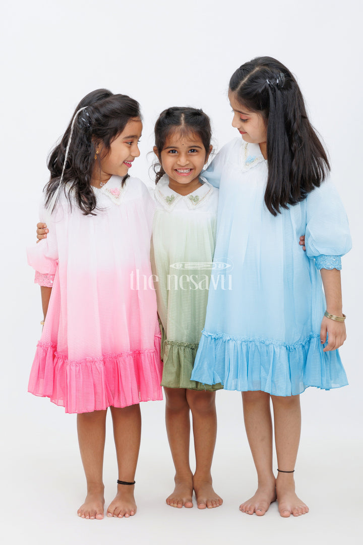 The Nesavu Girls Fancy Frock Pink Shaded Polysilk Organza Frock with Lace Detail for Girls Nesavu Pink Shaded Polysilk Organza Frock with Lace Detail for Girls Nesavu