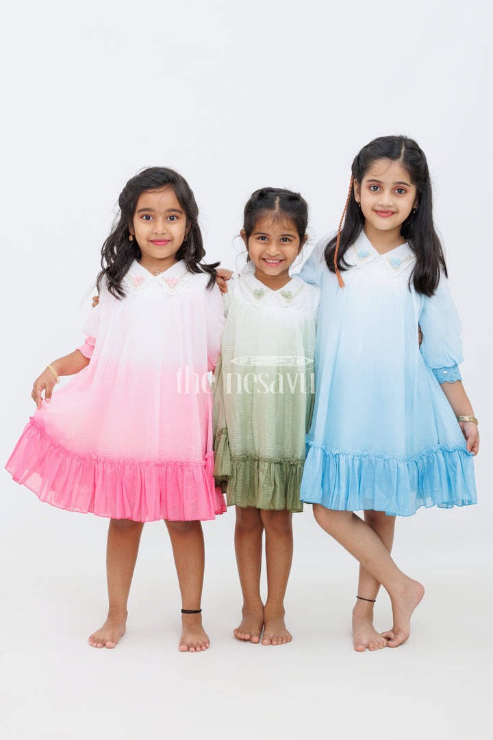 The Nesavu Girls Fancy Frock Pink Shaded Polysilk Organza Frock with Lace Detail for Girls Nesavu Pink Shaded Polysilk Organza Frock with Lace Detail for Girls Nesavu