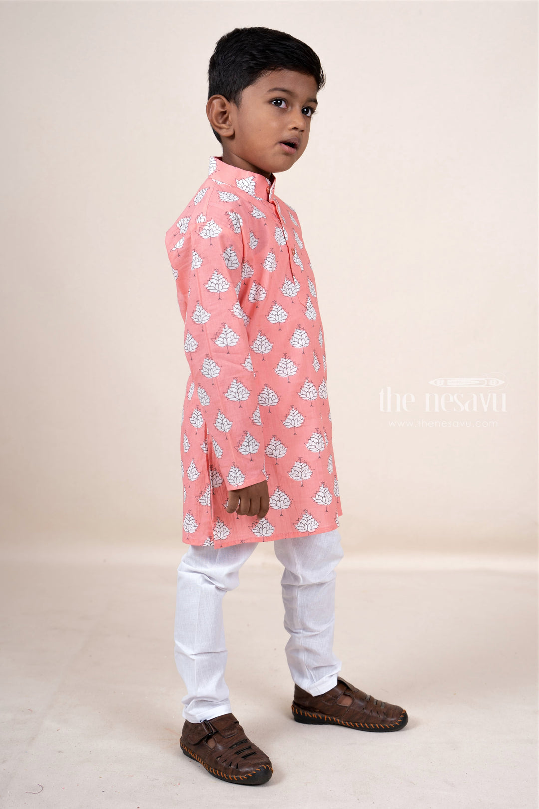 The Nesavu Boys Kurtha Set Pink Soft Cotton Kurta Dresses For Baby Boys With Attached Cotton Pant Nesavu Indigo Blue Cotton Kurta Dresses | Smart Ethnic Casual Wear | The Nesavu