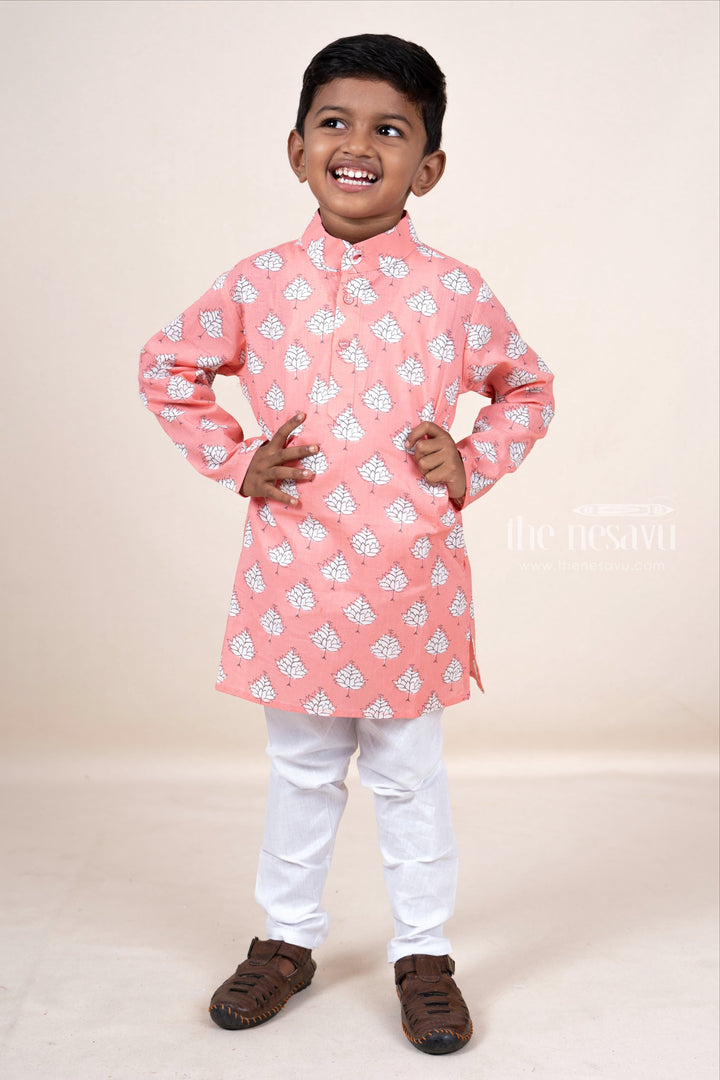 The Nesavu Boys Kurtha Set Pink Soft Cotton Kurta Dresses For Baby Boys With Attached Cotton Pant Nesavu Indigo Blue Cotton Kurta Dresses | Smart Ethnic Casual Wear | The Nesavu