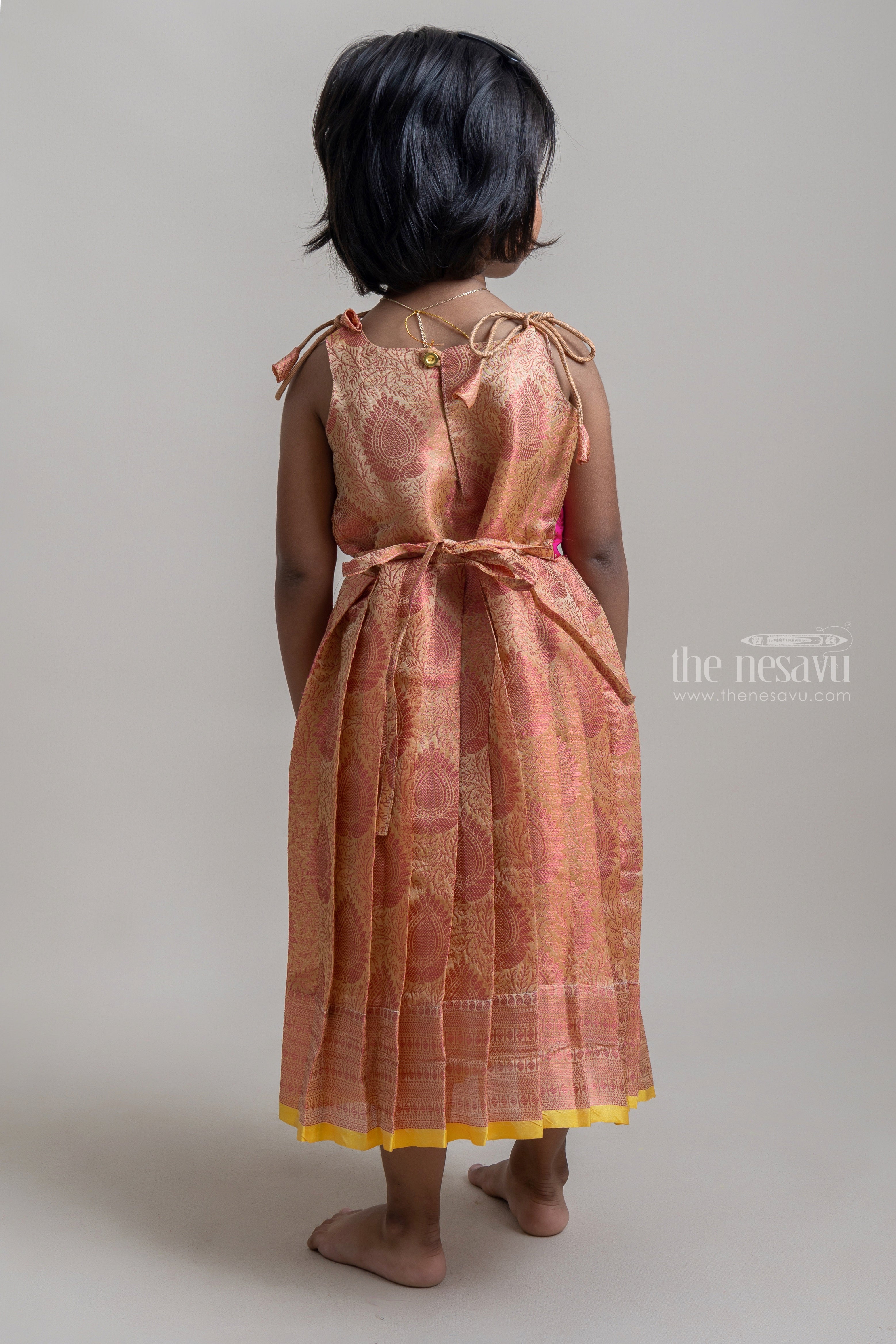 0 - 14 years Copper zari silk pattu frock with maggam work –  www.vannamayil.com