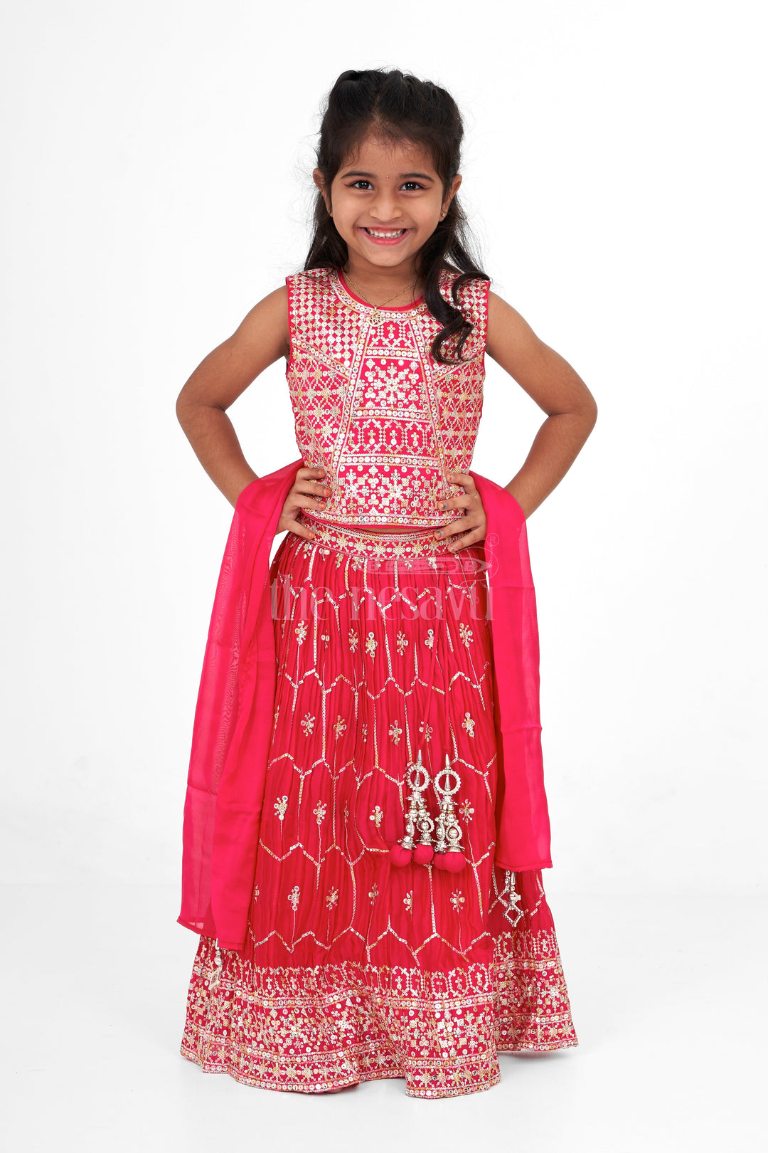 The Nesavu Girls Lehenga Choli Poly Blended Embroidered Designer Choli Lehenga Choli for Girls in Pink with Detailed Embroidery Nesavu 18 (2Y) / Pink GL529A-18 Nesavu Choli Lehenga Choli Girls Pink Poly Blended Embroidered Designer Fabric Festive Diwali Lehenga