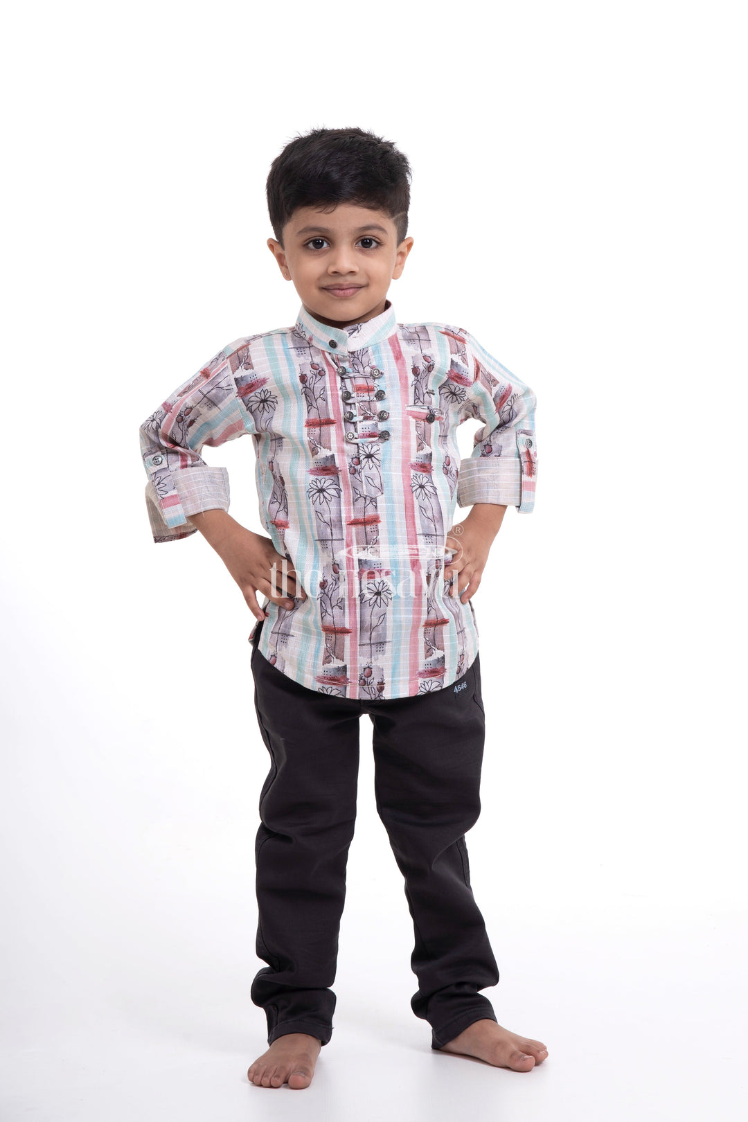 The Nesavu Baby Casual Sets Printed Shirts and Pants for Boys - Designer Full Kurtha Shirt with Matching Cotton Pant Nesavu 18 (2Y) / multicolor BCS061A-18