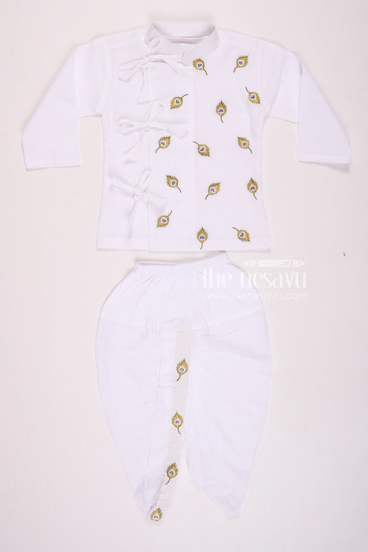 The Nesavu Boys Dothi Set Pure White Krishna Jayanthi Baby Kurtha with Dothi Pant Set Nesavu 12 (3M) / White BES557B-12 Pure White Krishna Jayanthi Baby Kurtha with Dothi Pant Set - Special Festive Wear