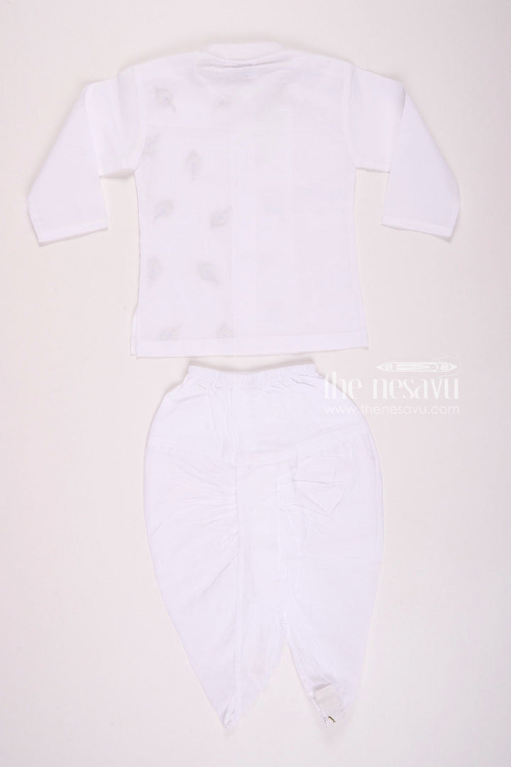 The Nesavu Boys Dothi Set Pure White Krishna Jayanthi Baby Kurtha with Dothi Pant Set Nesavu Pure White Krishna Jayanthi Baby Kurtha with Dothi Pant Set - Special Festive Wear