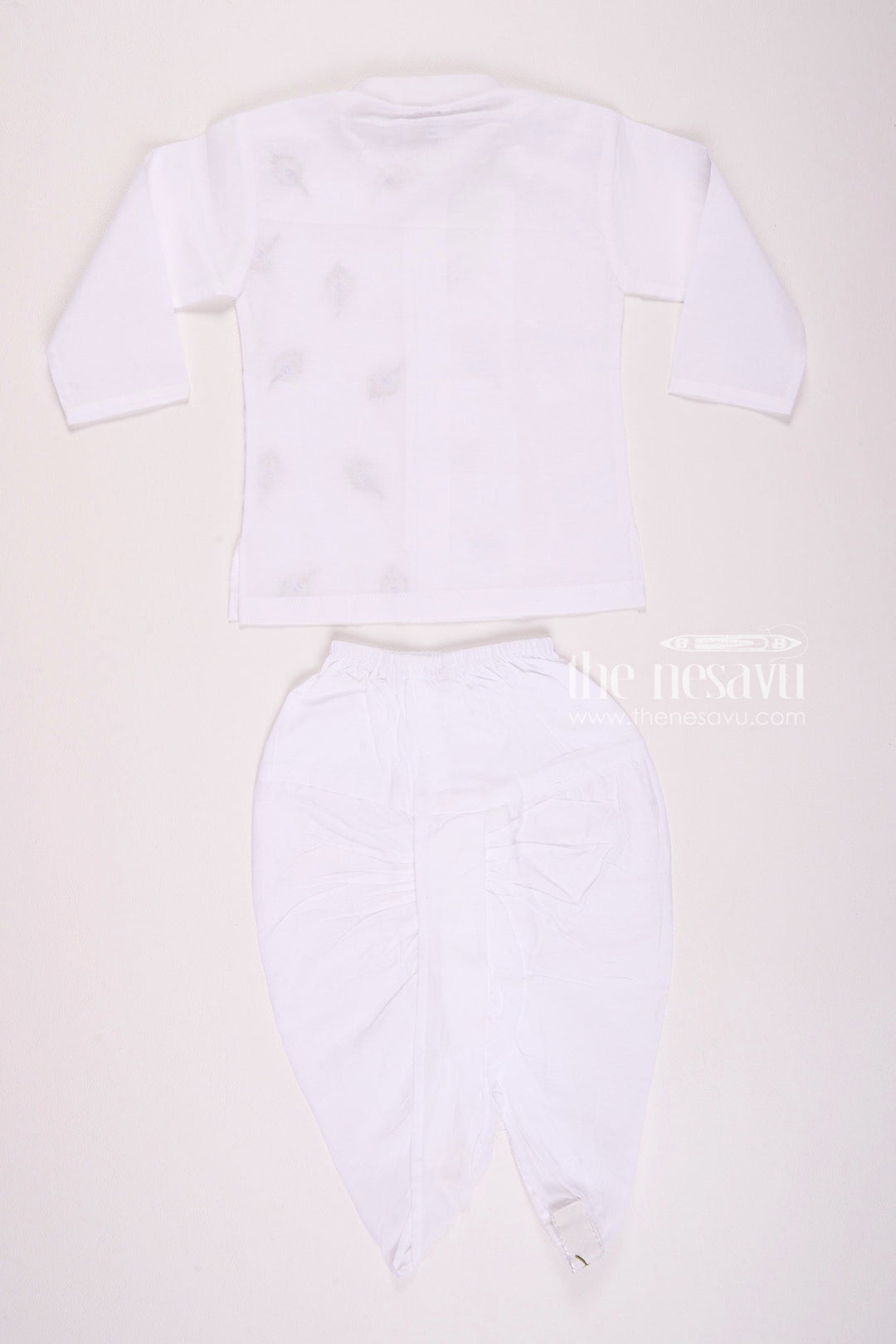 The Nesavu Boys Dothi Set Pure White Krishna Jayanthi Baby Kurtha with Dothi Pant Set Nesavu Pure White Krishna Jayanthi Baby Kurtha with Dothi Pant Set - Special Festive Wear