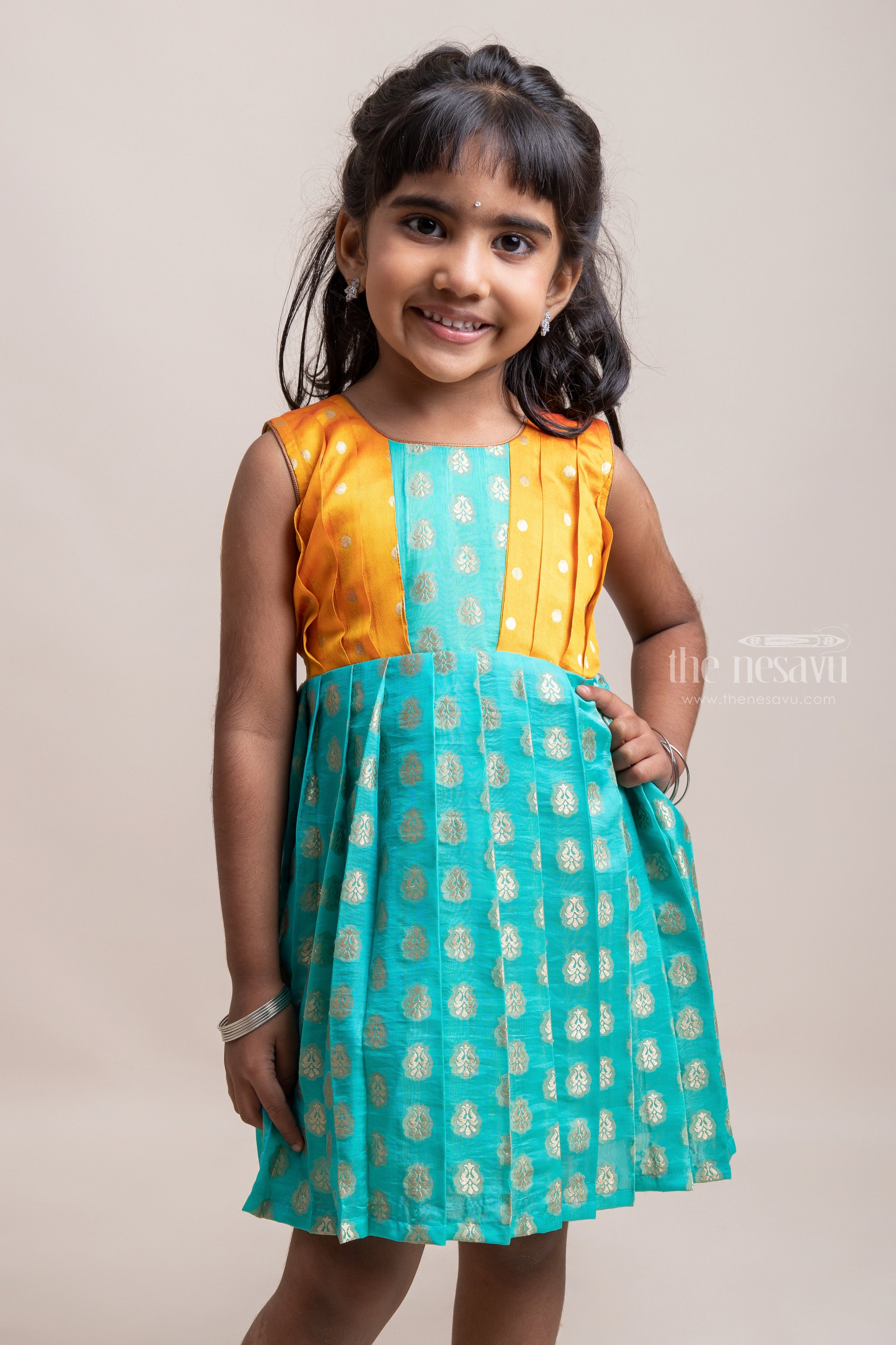 Buy Silk Gown For Kids Online  Teal Blue Pattu Dress Ideas  The Nesavu   The Nesavu