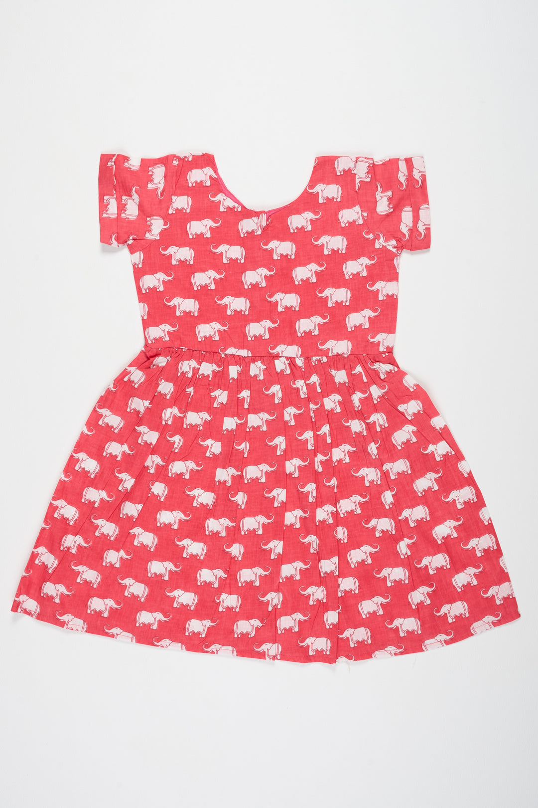 The Nesavu Baby Cotton Frocks Red Baby Cotton Party Frock with Elephant Print and Short Sleeves Perfect for Birthday Celebrations Nesavu 10 (NB) / Red BFJ683A-10 Nesavu Red Baby Cotton Party Frock Elephant Print Fun Comfortable Birthday Outfit