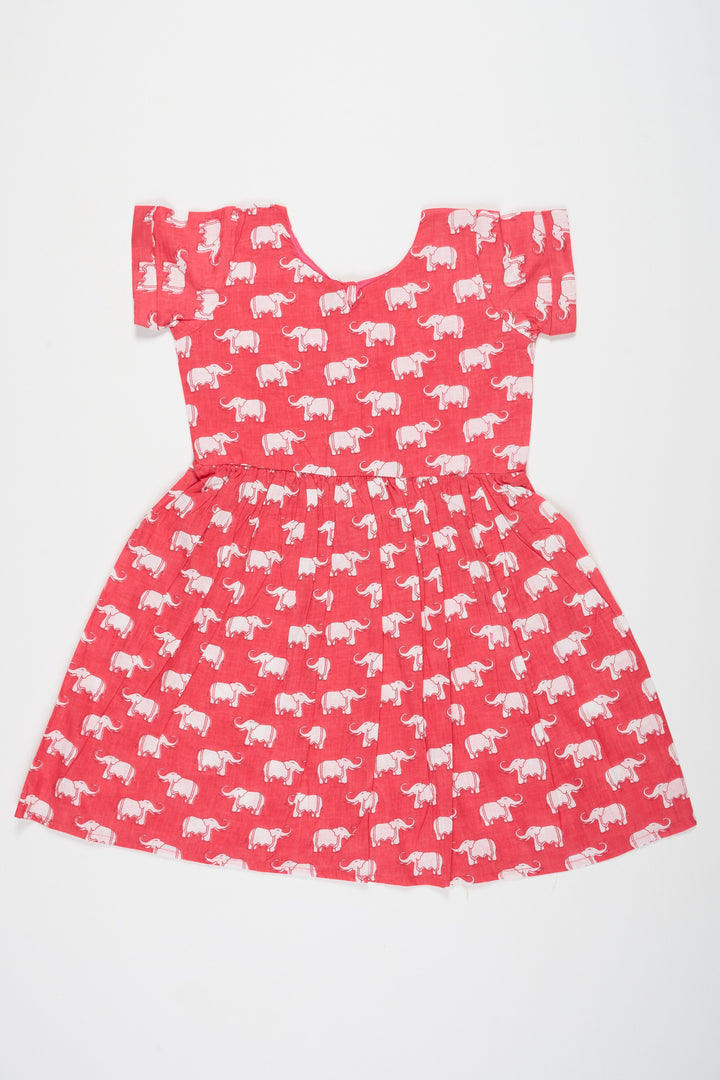 The Nesavu Baby Cotton Frocks Red Baby Cotton Party Frock with Elephant Print and Short Sleeves Perfect for Birthday Celebrations Nesavu 10 (NB) / Red BFJ683A-10 Nesavu Red Baby Cotton Party Frock Elephant Print Fun Comfortable Birthday Outfit