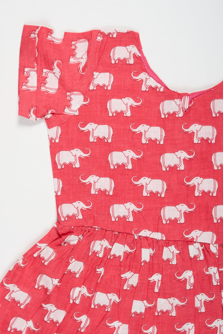 The Nesavu Baby Cotton Frocks Red Baby Cotton Party Frock with Elephant Print and Short Sleeves Perfect for Birthday Celebrations Nesavu Nesavu Red Baby Cotton Party Frock Elephant Print Fun Comfortable Birthday Outfit