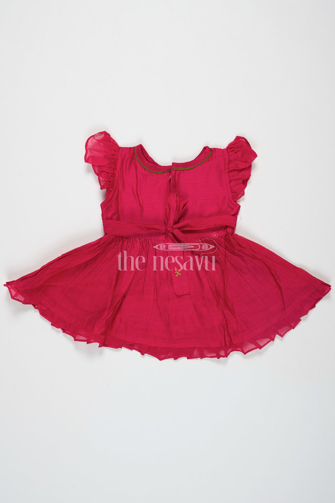 The Nesavu Girls Cotton Frock Red Chanderi Cotton Frock for Girls with Kite Embroidery – Fun and Playful Festive Outfit Nesavu Red Chanderi Cotton Frock Kite Embroidery Girls Playful Festive Wear Nesavu