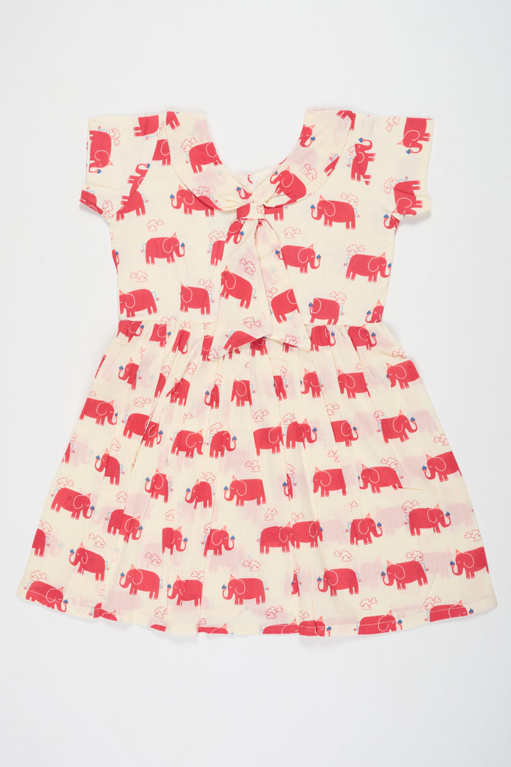 The Nesavu Baby Cotton Frocks Red Cotton Frock with Elephant Print for Babies Comfortable and Stylish for Playdates Nesavu 10 (NB) / Red BFJ684B-10 Nesavu Red Cotton Baby Frock Elephant Print Adorable Comfortable Outfit Playdates