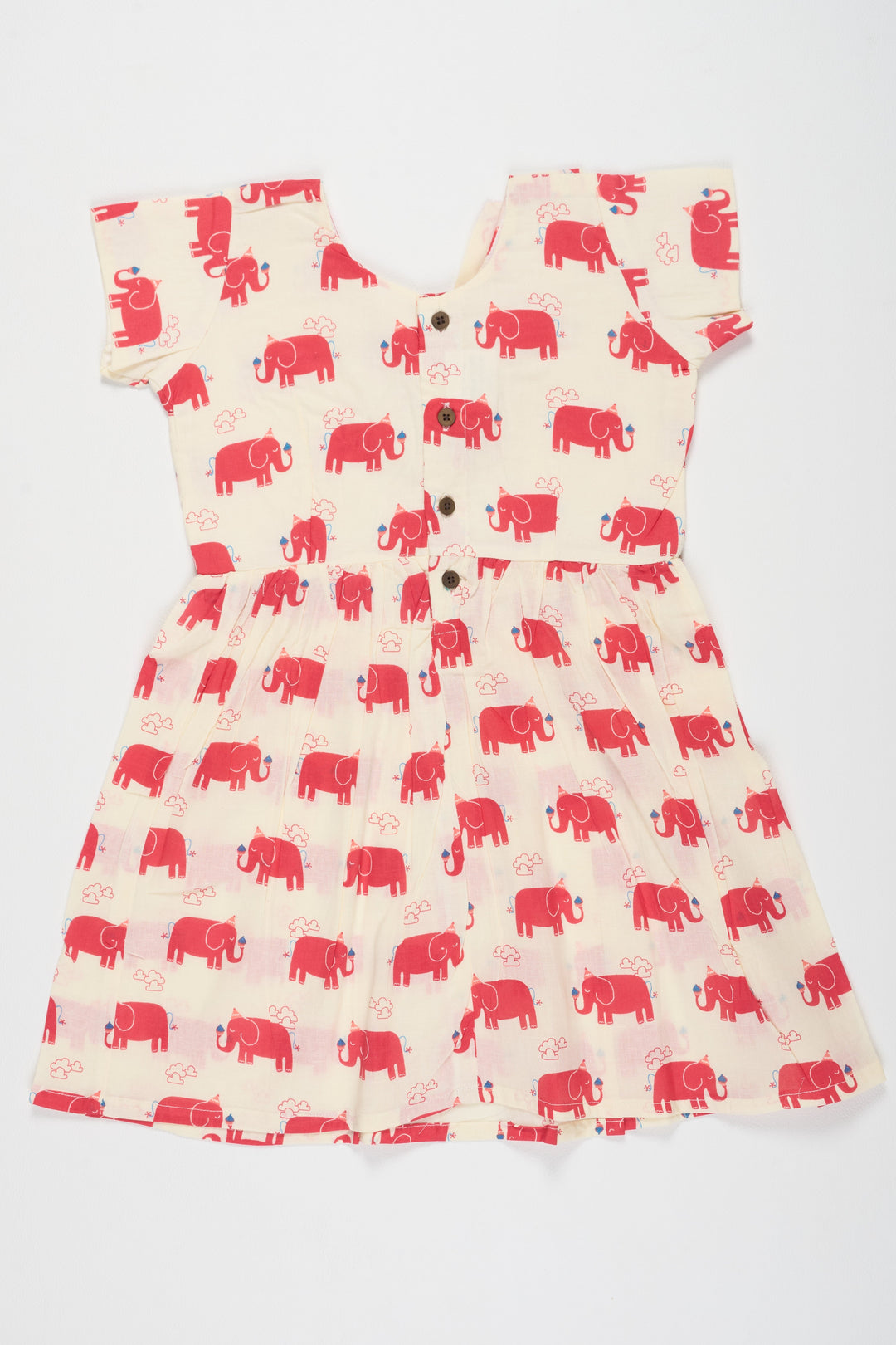 The Nesavu Baby Cotton Frocks Red Cotton Frock with Elephant Print for Babies Comfortable and Stylish for Playdates Nesavu Nesavu Red Cotton Baby Frock Elephant Print Adorable Comfortable Outfit Playdates