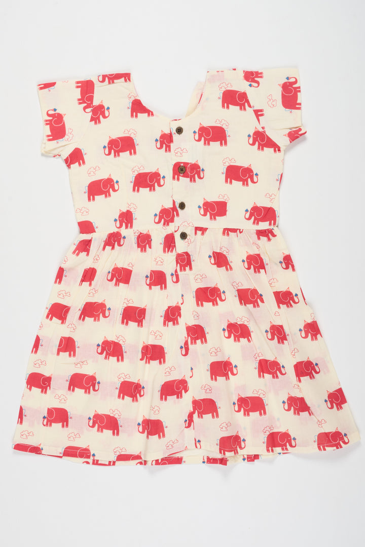 The Nesavu Baby Cotton Frocks Red Cotton Frock with Elephant Print for Babies Comfortable and Stylish for Playdates Nesavu Nesavu Red Cotton Baby Frock Elephant Print Adorable Comfortable Outfit Playdates