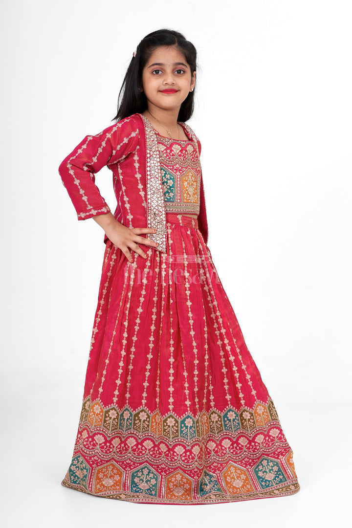 The Nesavu Girls Lehenga Choli Red Dress for Christmas Party Featuring Elegant Placement Print on Pure Viscose Silk Nesavu Nesavu Red Dress Christmas Party Elegant Placement Prints Viscose Silk