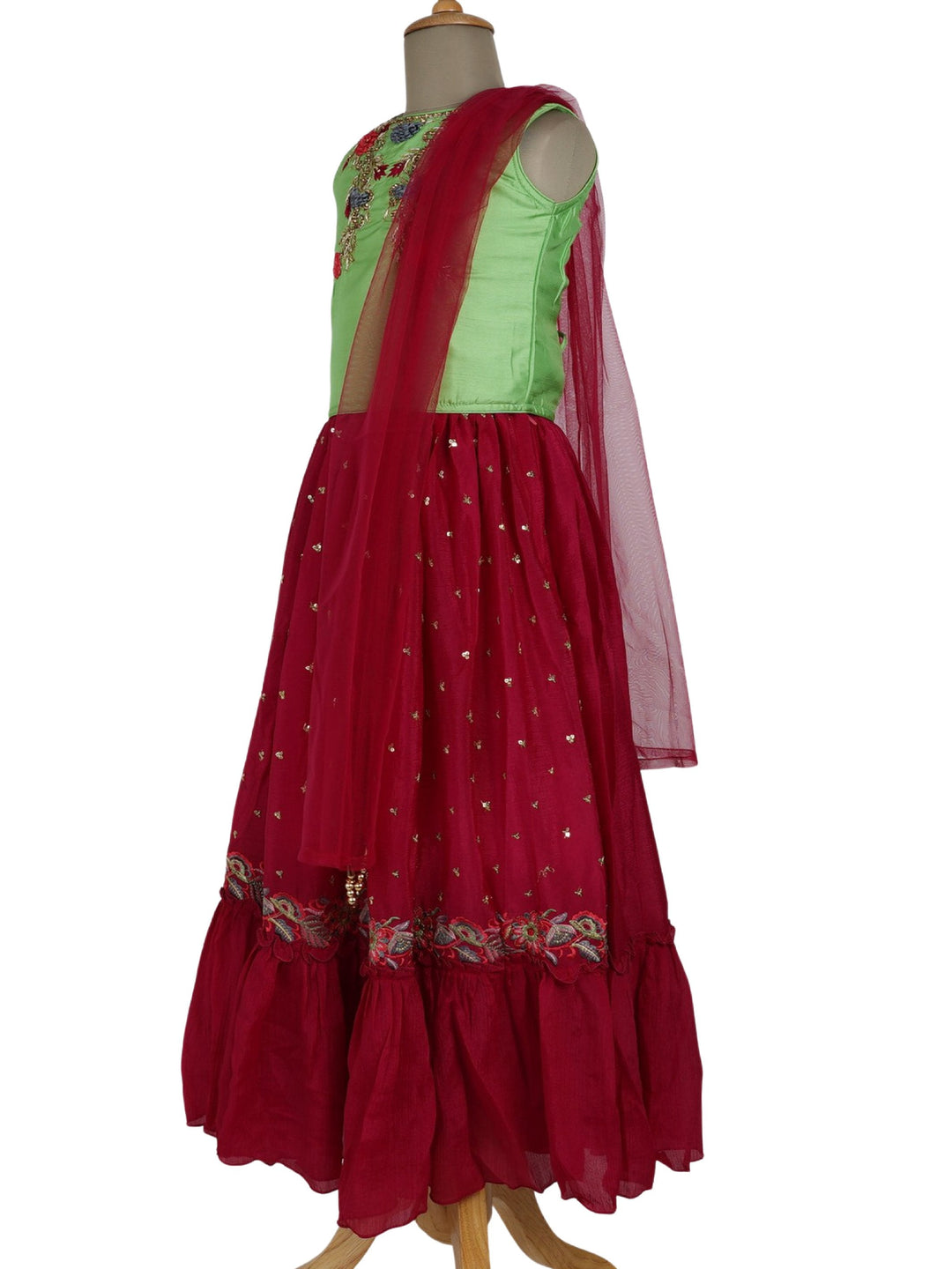 The Nesavu Lehenga & Ghagra Red Wine Fancy Lehenga With Pista Green Embroidery Top psr silks Nesavu