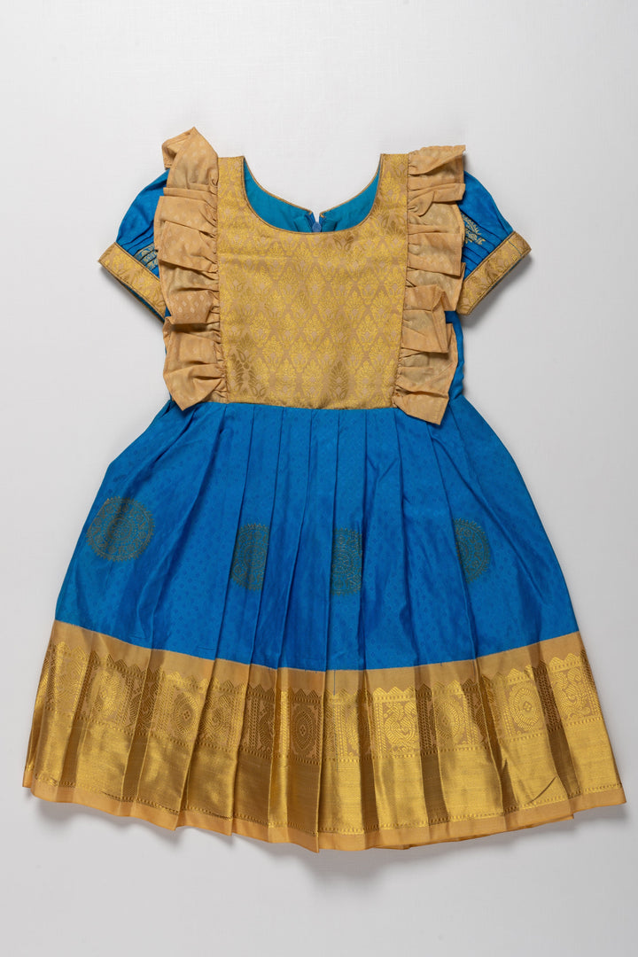 The Nesavu Silk Frock Regal Blue and Gold Silk Frock for Girls - Classic Ethnic Wear Nesavu 20 (3Y) / Blue SF227-20 Girls Blue and Gold Silk Frock | Traditional Ethnic Wear | Festive Attire | The Nesavu