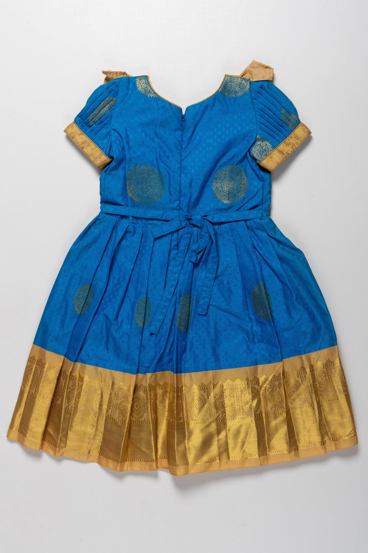 The Nesavu Silk Frock Regal Blue and Gold Silk Frock for Girls - Classic Ethnic Wear Nesavu Girls Blue and Gold Silk Frock | Traditional Ethnic Wear | Festive Attire | The Nesavu