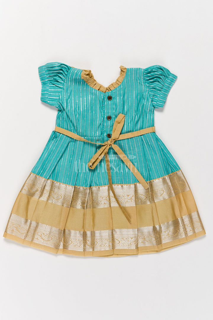 The Nesavu Girls Kanchi Silk Frock Regal Green and Gold Kanchi Silk Frock with Elegant Festive Appeal Nesavu Girls Green Gold Kanchi Silk Frock Pongal Celebrations Nesavu