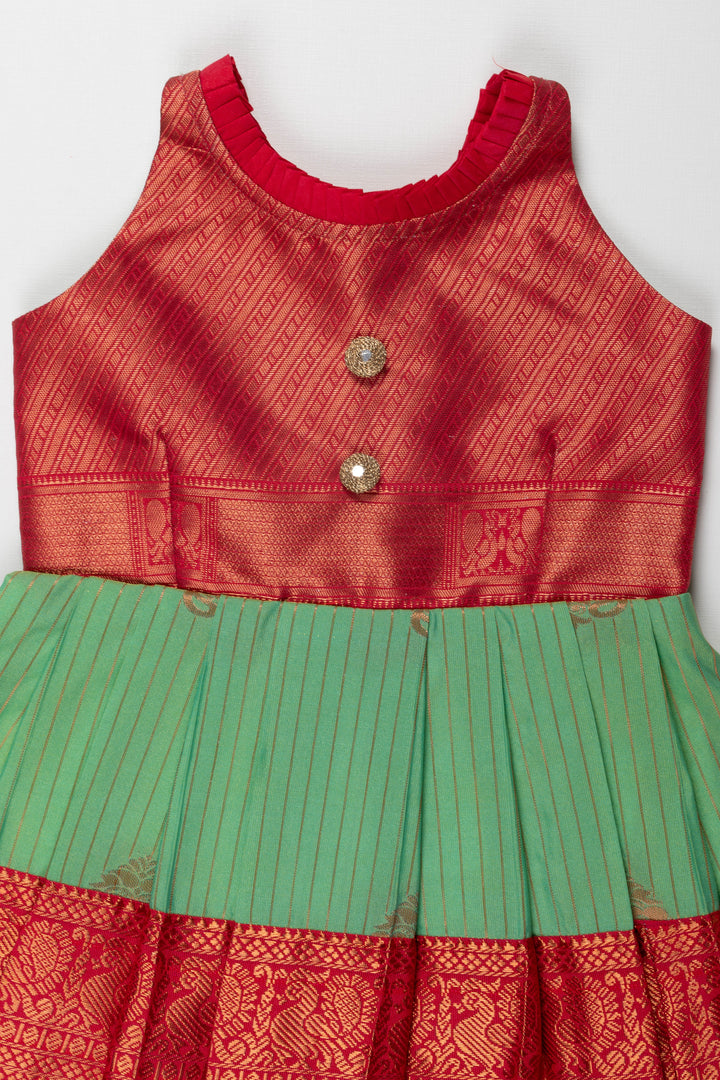 The Nesavu Girls Kanchi Silk Frock Reshme Kanchivaram Silk Frock for Kids - Suitable for Thottil Ceremony Nesavu Reshme Kanchivaram Silk Frock for Kids - Ideal for Thottil Ceremony