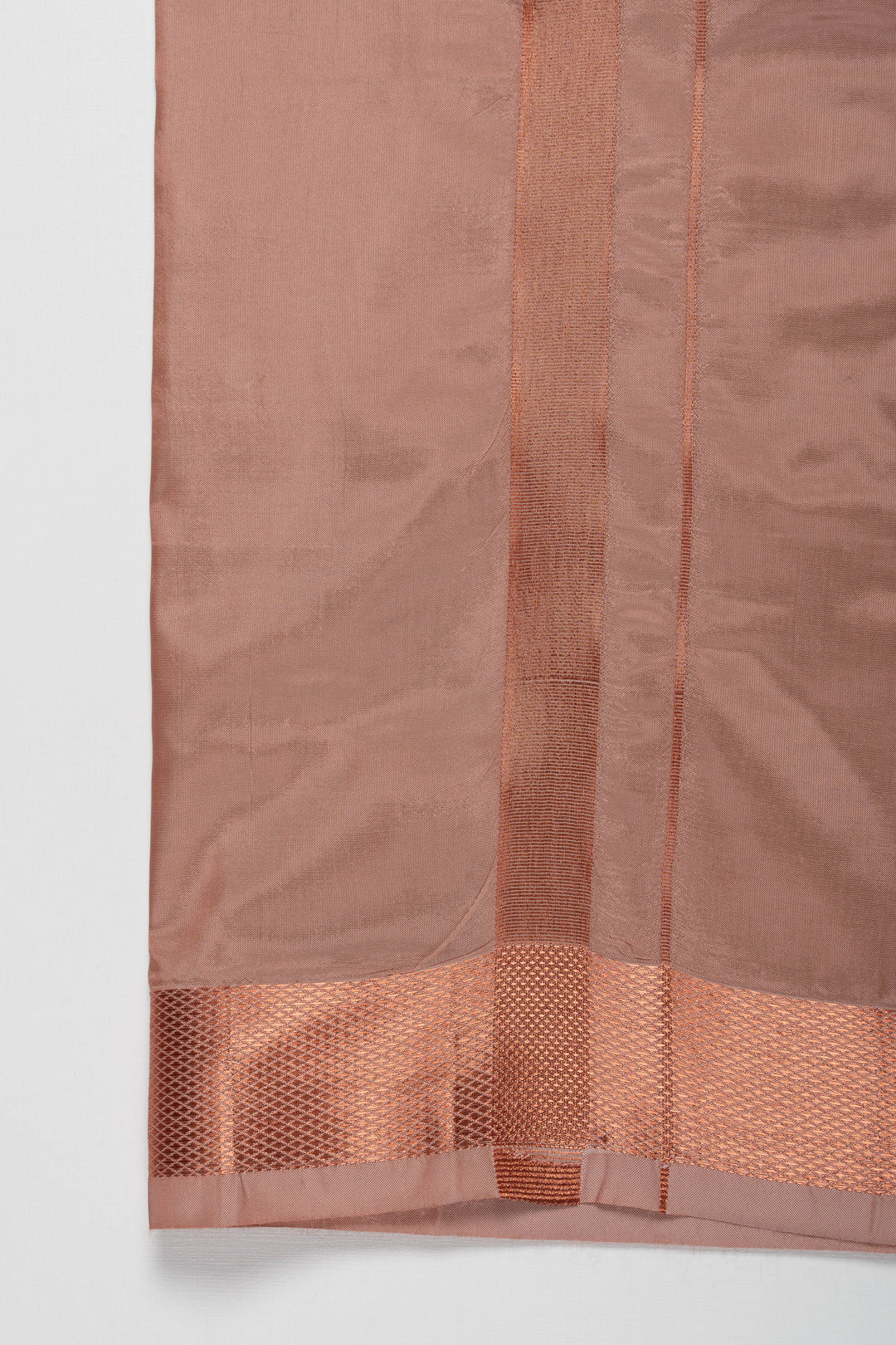 The Nesavu Boys Vesti Rich Copper Boys Dhoti with Textured Borders for Traditional Occasions Nesavu Traditional Copper Silk Blend Dhoti for Boys | Festive   Elegant Attire | The Nesavu