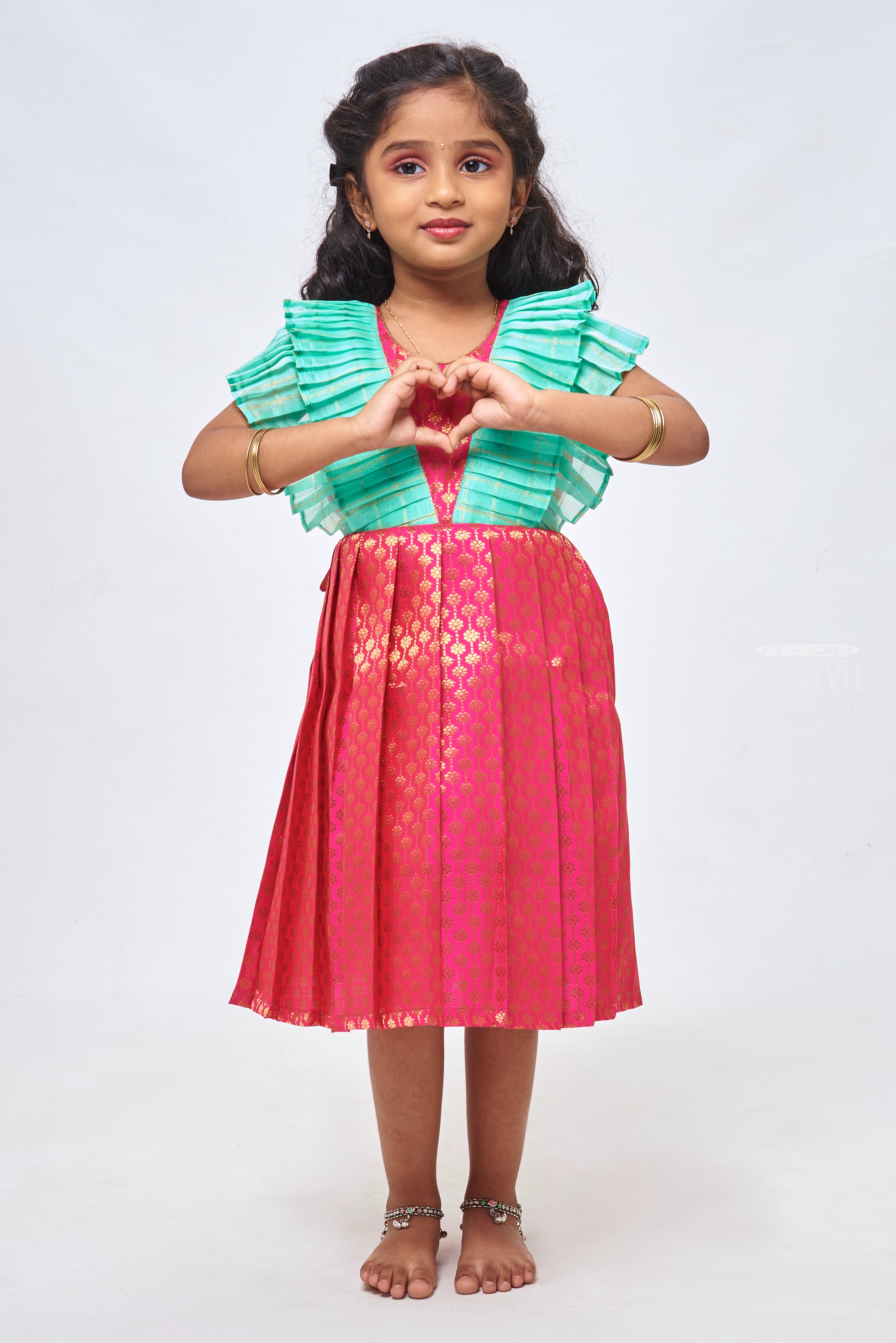 0 - 14 years Digital flower printed organza frock with ikkat tussar si –  www.vannamayil.com