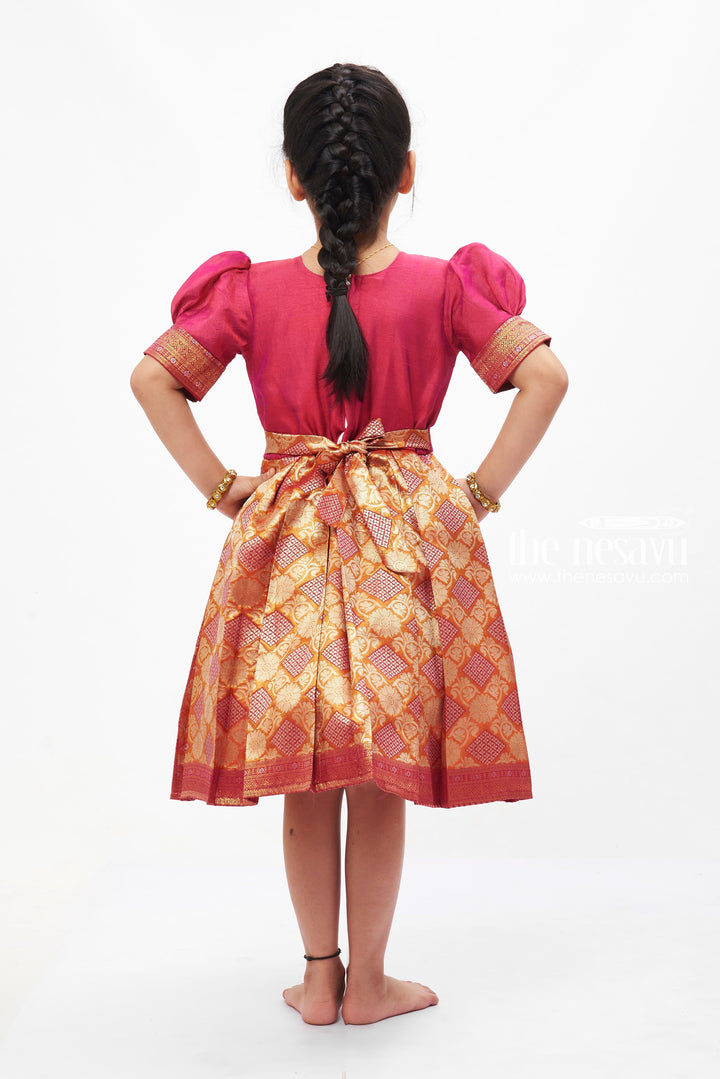 The Nesavu Silk Party Frock Royal Pink Pattu Frock with Golden Embroidery for Girls Nesavu Traditional Pattu Frock for Girls | Golden Embroidery Silk Frock | The Nesavu